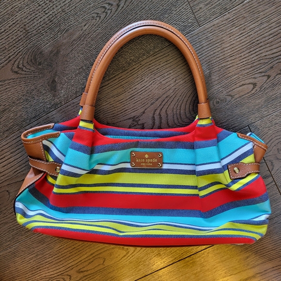 Kate spade ♠️ bag hand shoulder summer stripes rainbow - Picture 2 of 8